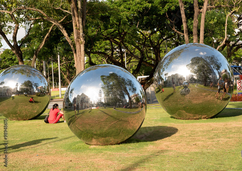 Singapore-December 2015.Mirror Balls in Park in Singapore,Decemb photo