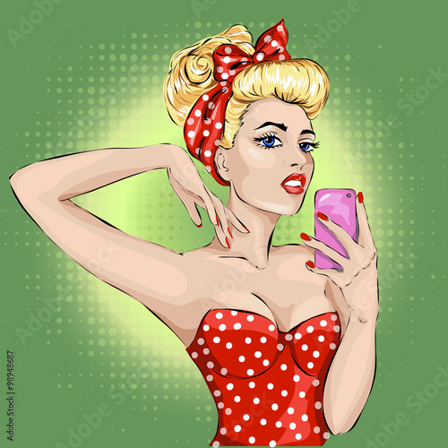 Pretty sexy girl making selfie on her phone