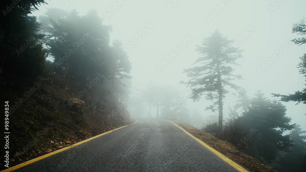 4K UHD Pov drive mountain road winter fog overcast 4K UHD Pov drive mountain road winter fog overcast