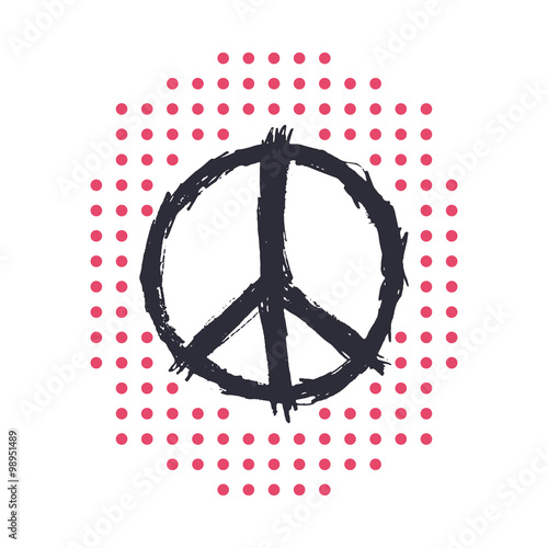 t-shirt design, print with peace sign, isolated over white, vector illustration