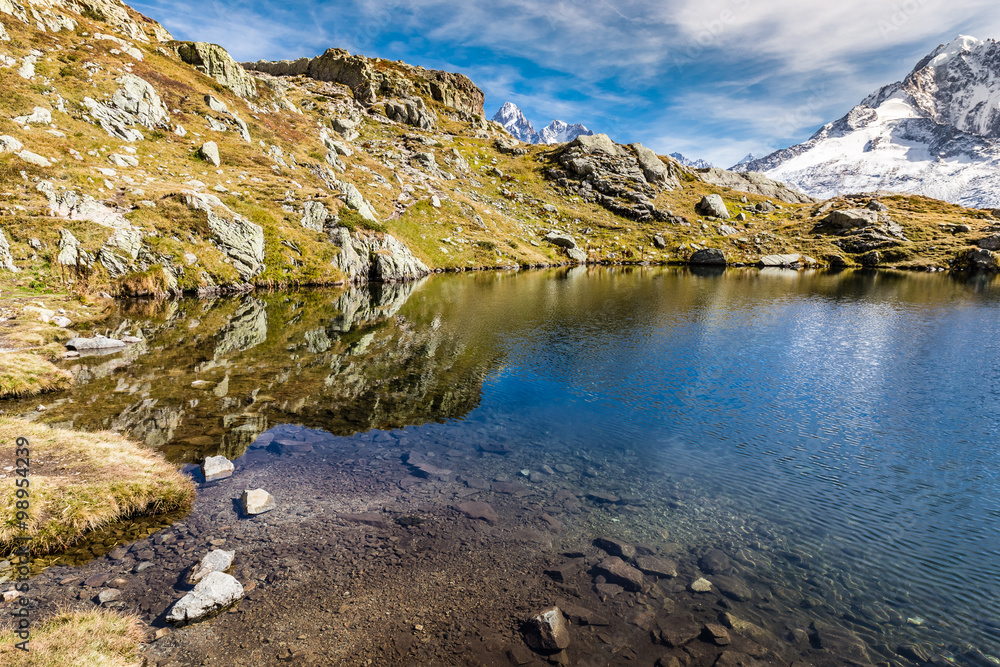 Lac des Cheserys And And Two Peaks - France Lac des Cheserys And And Two Peaks - France