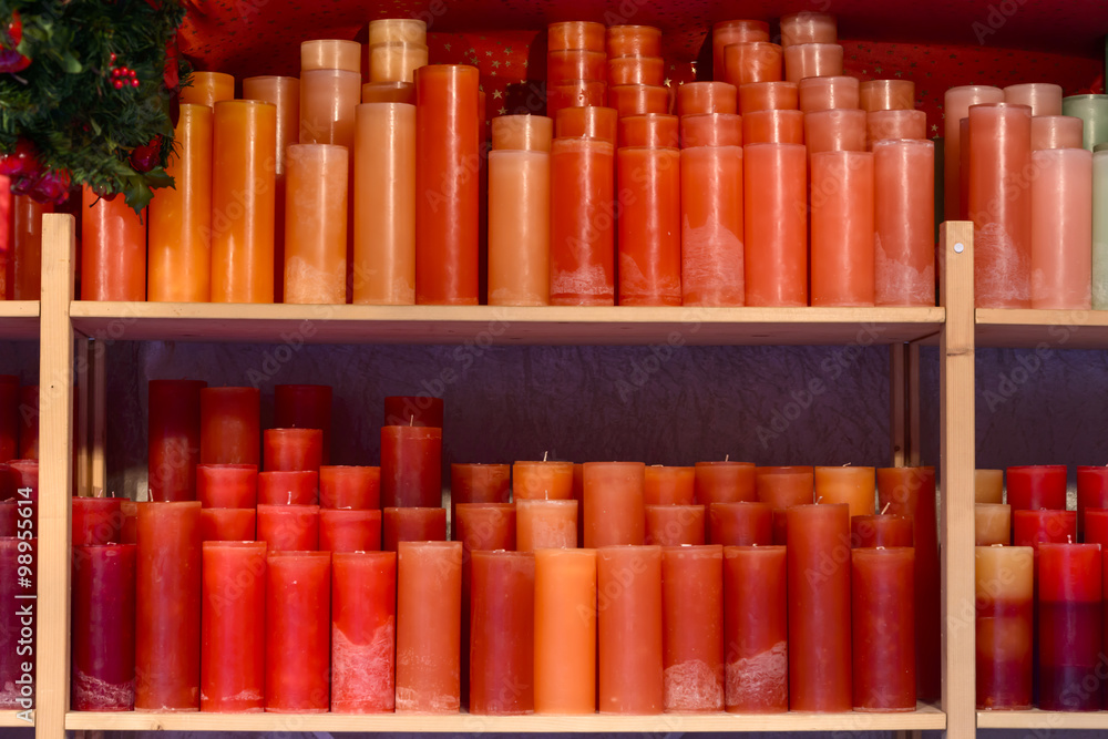 red candles in stall at Xmas market , Stuttgart red candles in stall at Xmas market , Stuttgart