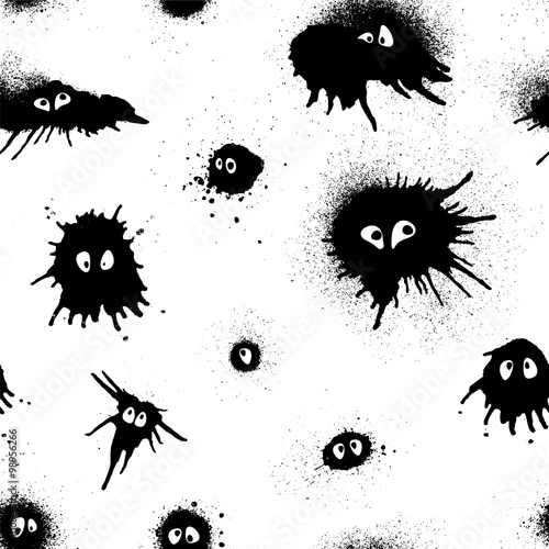 Seamless pattern - black blobs with eyes