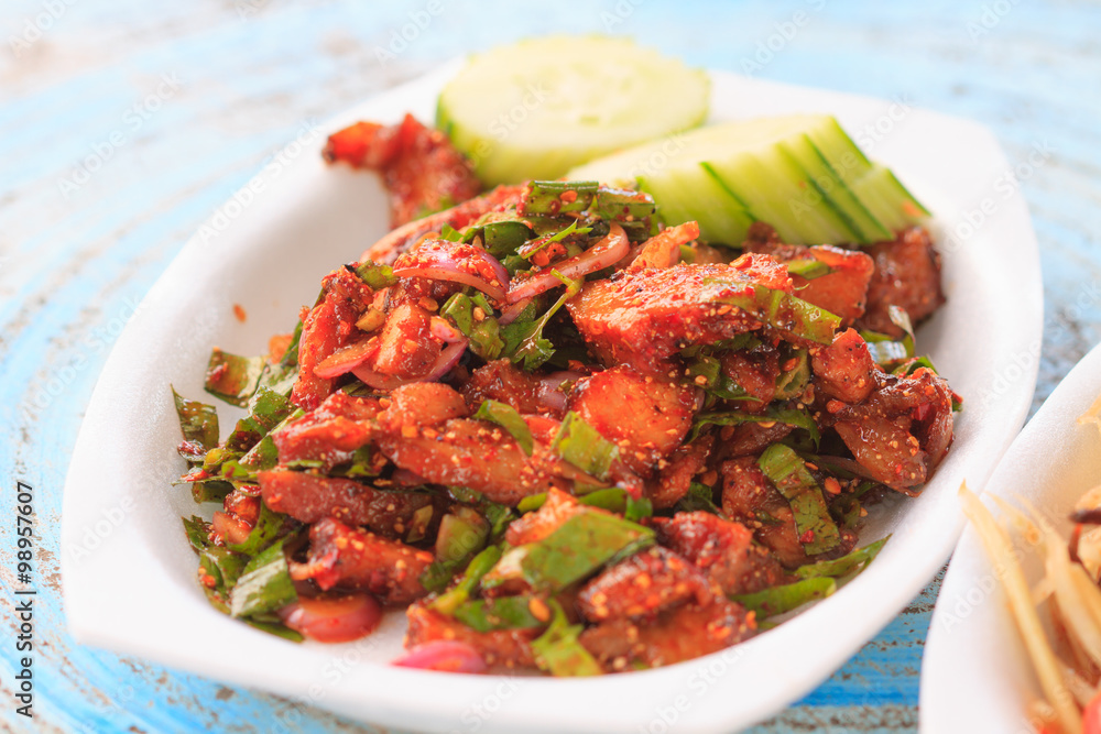 Thai cuisine spicy pork salad