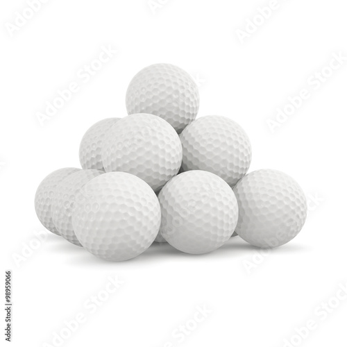 Group of golf balls on white background