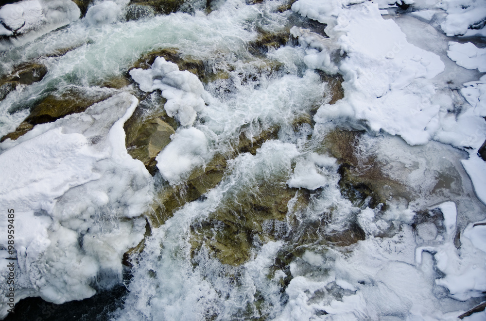 Raging stream of the mountain river Raging stream of the mountain river