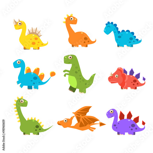Fototapeta Naklejka Na Ścianę i Meble -  Small Colourful Dinosaur Set. Vector Collection