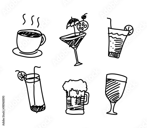 Beverages Doodle, a hand drawn vector doodle illustration of different type of drinks.