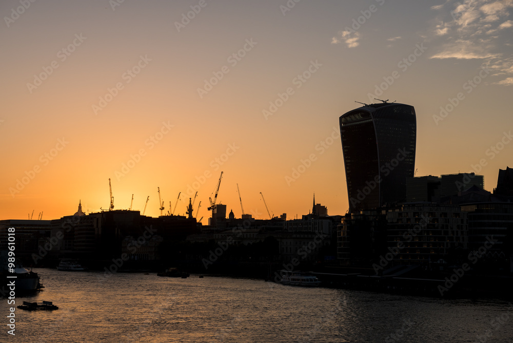 Amazing sunset and industrial shapes of London
