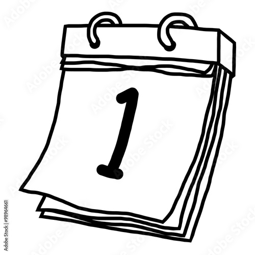 first date calendar / cartoon vector and illustration, black and white, hand drawn, sketch style, isolated on white background.