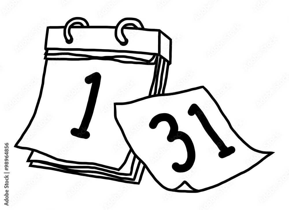 Newyear calendar / cartoon vector and illustration, black and white