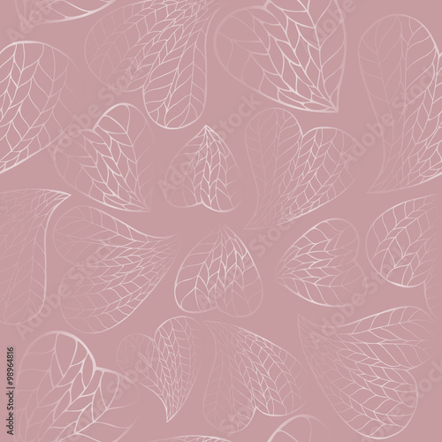 Gentle pink romantic seamless pattern with lace hearts. 