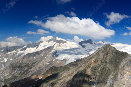 Mountain summit Großvenediger south face and glacier in the Hohe Tauern Alps, Austria