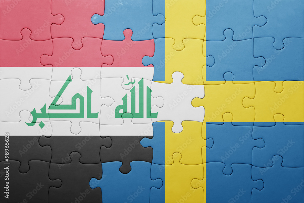puzzle with the national flag of sweden and iraq
