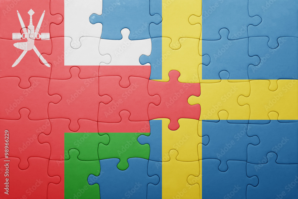 puzzle with the national flag of sweden and oman puzzle with the national flag of sweden and oman