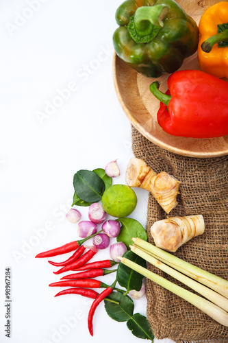 Fototapeta Naklejka Na Ścianę i Meble -   Tomyum Thai food seasoning ingredients on white background