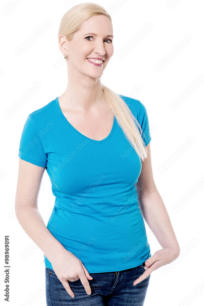Relaxed woman posing over white Relaxed woman posing over white