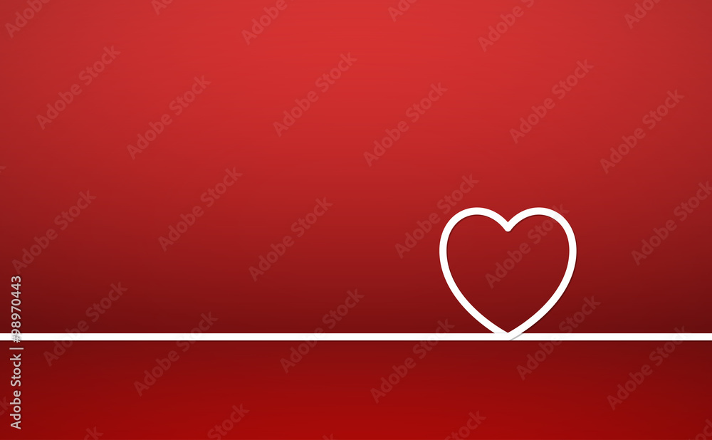 Line forming heart shape on red background with space for text, Vector illustration