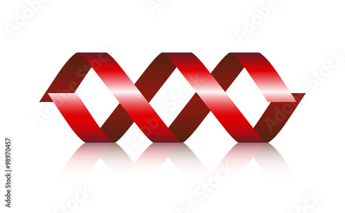 Red Spiral Ribbon Abstract Logo with reflection, Vector illustration