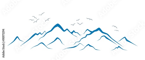 Mountain landscape with birds.