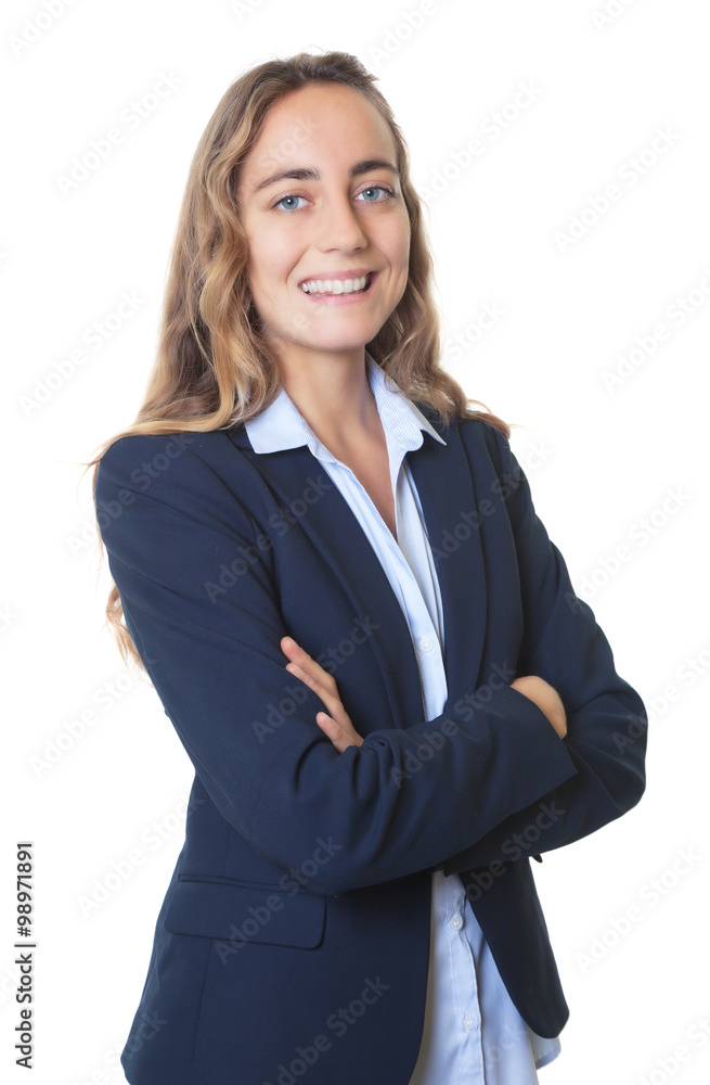 Sympathische junge Frau mit blauen Augen und Blazer Sympathische junge Frau mit blauen Augen und Blazer