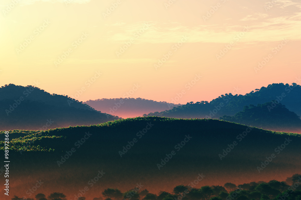 Obraz premium Wonderful Fairy Tale Magical Scenery in Sunset Sunrise