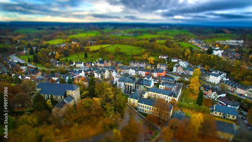 aerial shot of a small historic village near aachen, germany