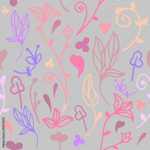 Fototapeta Naklejka Na Ścianę i Meble -   Cute seamless doodle colorful spring floral ornament