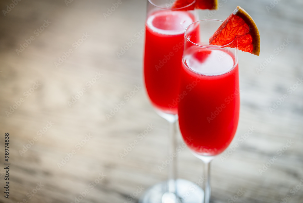 Two glasses of Mimosa cocktail Two glasses of Mimosa cocktail