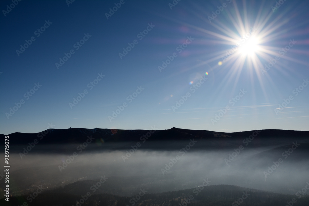 Karkonosze mountains and sun.