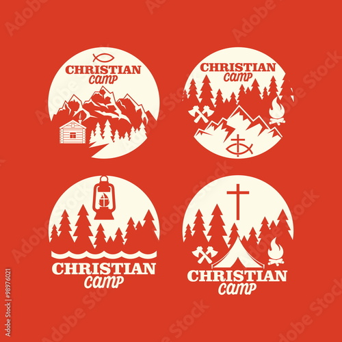 Set of christian camp labels and logo graphics