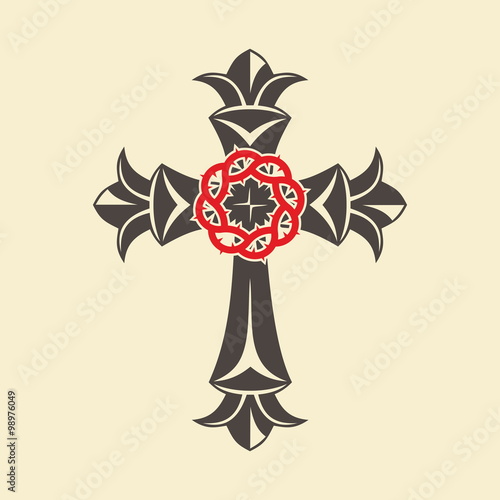 Christian cross and crown of thorns