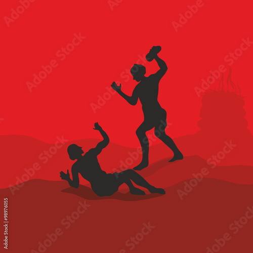 The first murder. Cain kills Abel. Bible scene