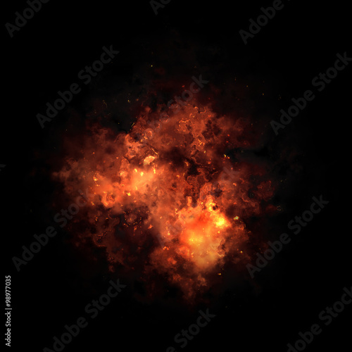 Fire explosion isolated on black background