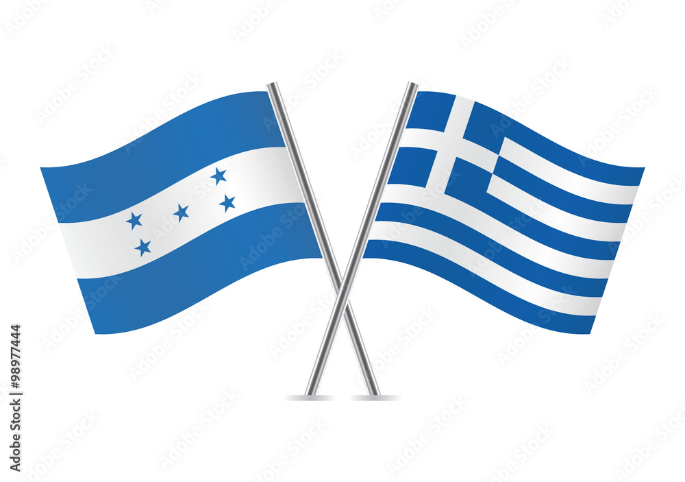 Fototapeta premium Honduras and Greek flags. Vector illustration.