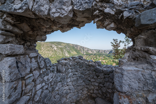 aerial view from medieval fortress in Pocitelj village in Bosnia and Herzegovina