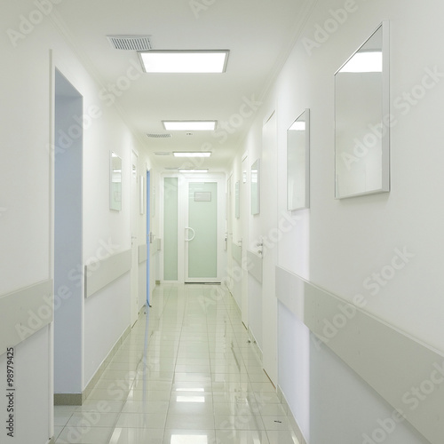 Medical center corridor interior