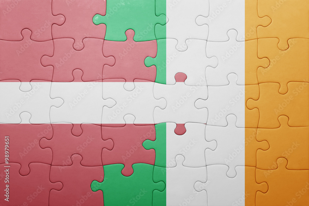 puzzle with the national flag of ireland and latvia puzzle with the national flag of ireland and latvia