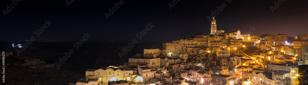 panoramic view of typical stones (Sassi di Matera) and church of Matera UNESCO European Capital of Culture 2019