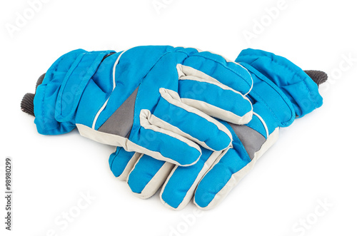 Winter blue ski gloves isolated