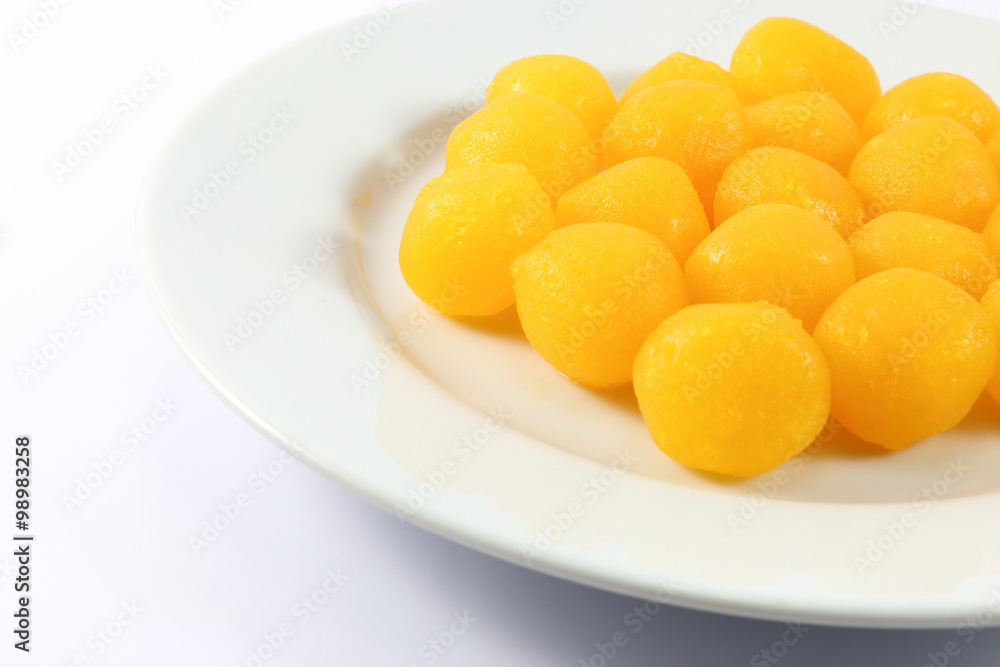 Thai dessert named Thong yod on white background Thai dessert named Thong yod on white background