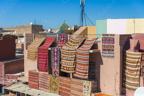 Obraz na płótnie Morocco, Marrakesh, typical colourful Moroccan Berber carpets ha w salonie