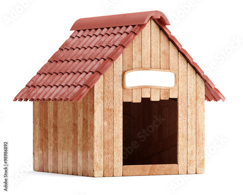 Foto Wooden doghouse isolated on white background
