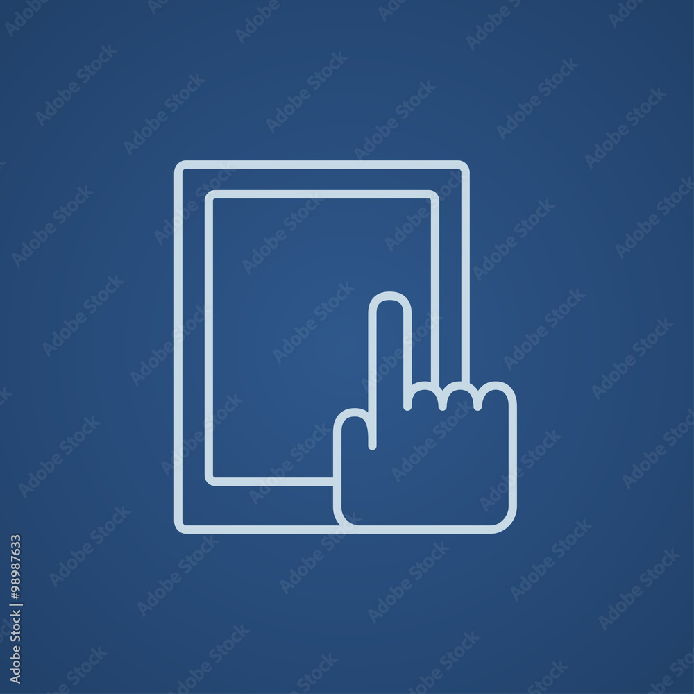 Finger pointing at tablet line icon. Finger pointing at tablet line icon.