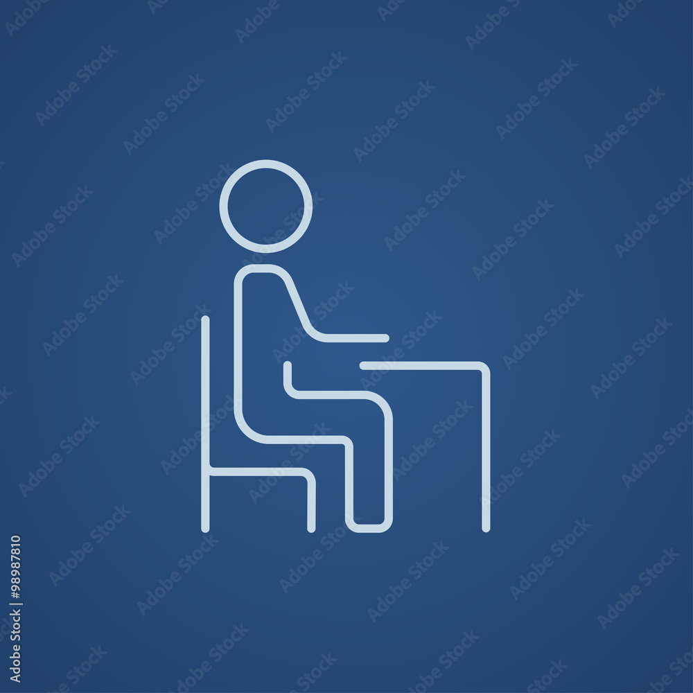Student sitting on chair at the desk line icon. Student sitting on chair at the desk line icon.