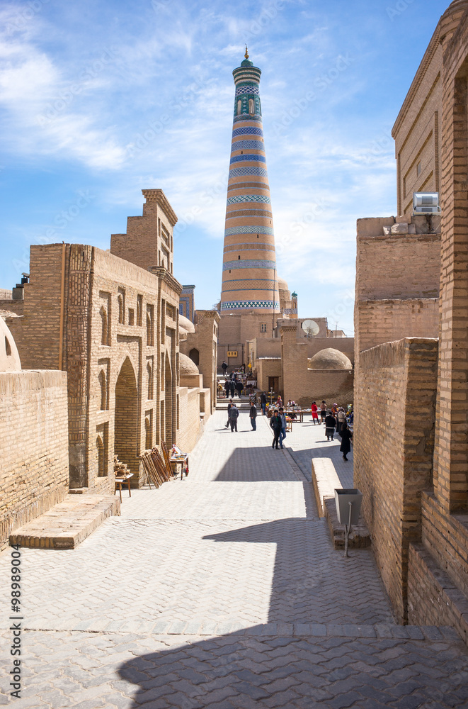 Uzbekistan, Khiva, the Islam Kodija minaret in the old city center