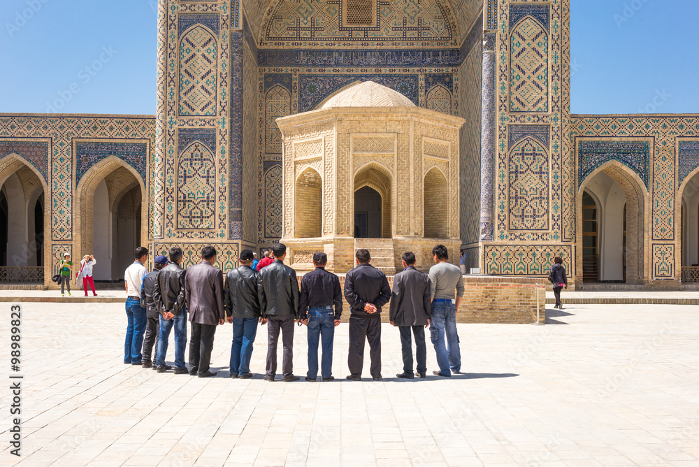 Uzbekistan, Bukhara, local people in the inside of the Kalon mosque