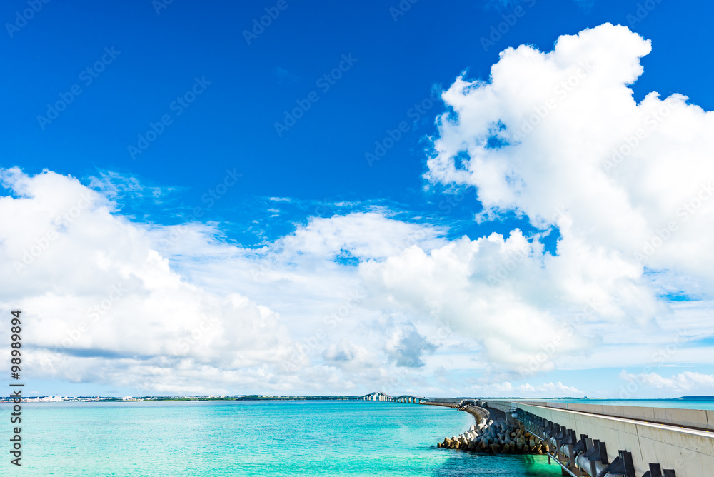 Sea, pier, landscape. Okinawa, Japan.