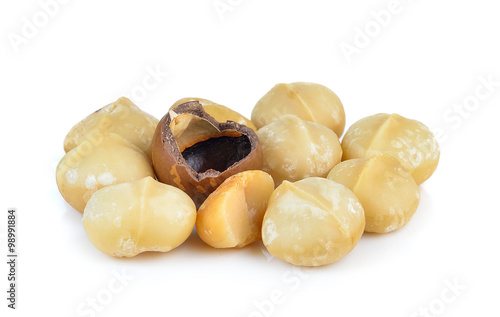 macadamia nuts on white background