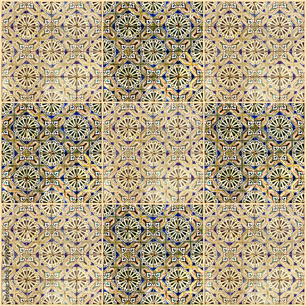 Background collage. Ceramic tile, museum Azulejo, Lisbon